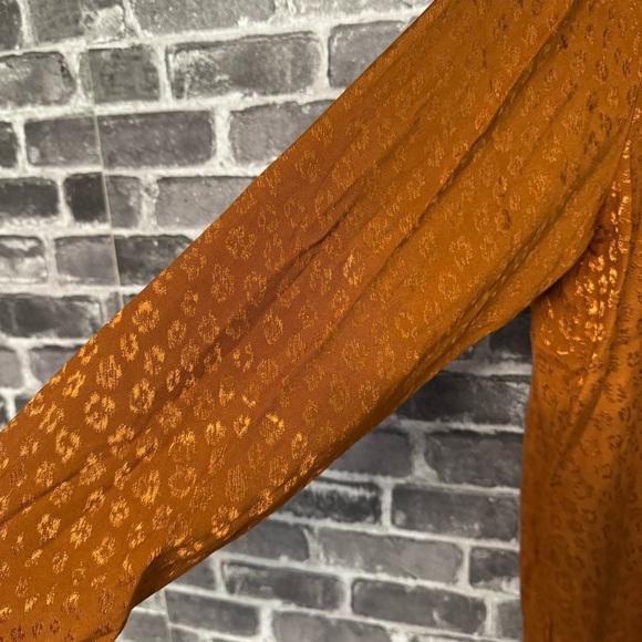 NWT LOFT Orange Satin Cheetah Print Tie Neck Long Sleeve Blouse shirt top - Picture 7 of 11